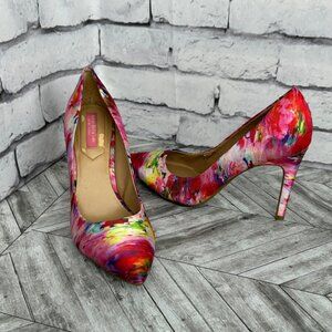 Isaac Mizrahi New York Floral Pattern Stiletto Heels Womens 7.5 Pointed Toe Art